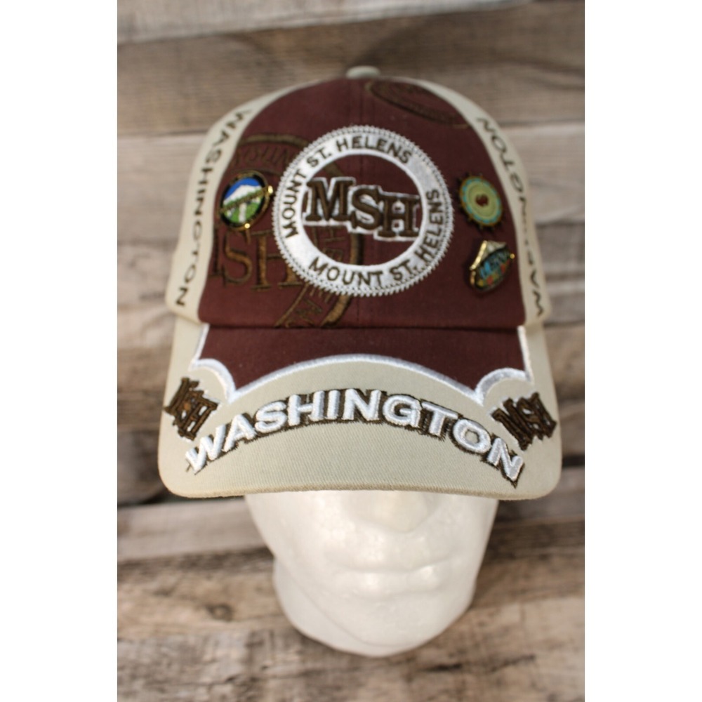 Mount St. Helens Hat with Pins Adjustable Hat 3 Pins